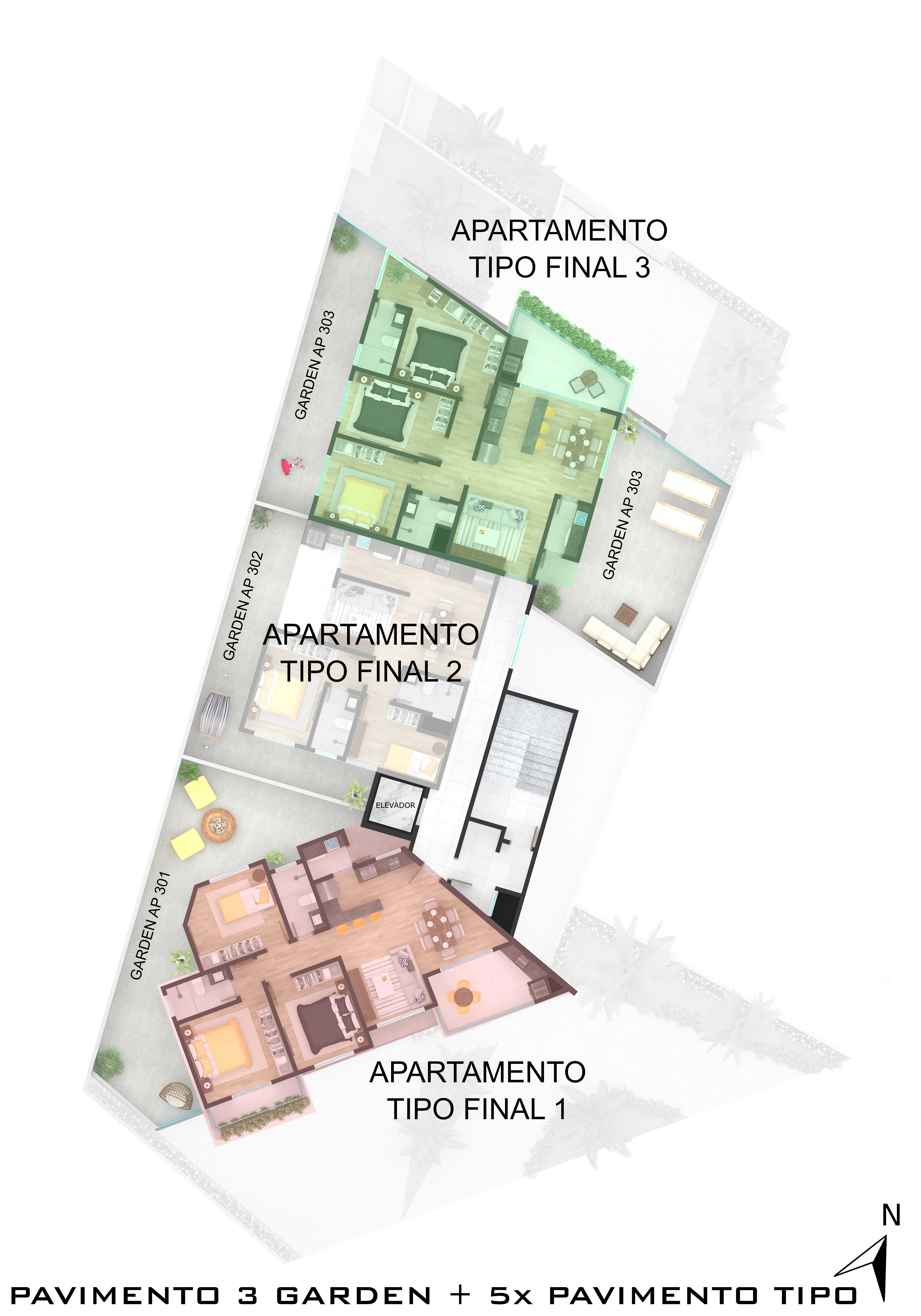 Planta - PARADISO - 02 ou 03 dormitórios - ÁPENAS 80 METROS DO MAR - À partir de R$ 760.000,00 - Sabbia Imóveis