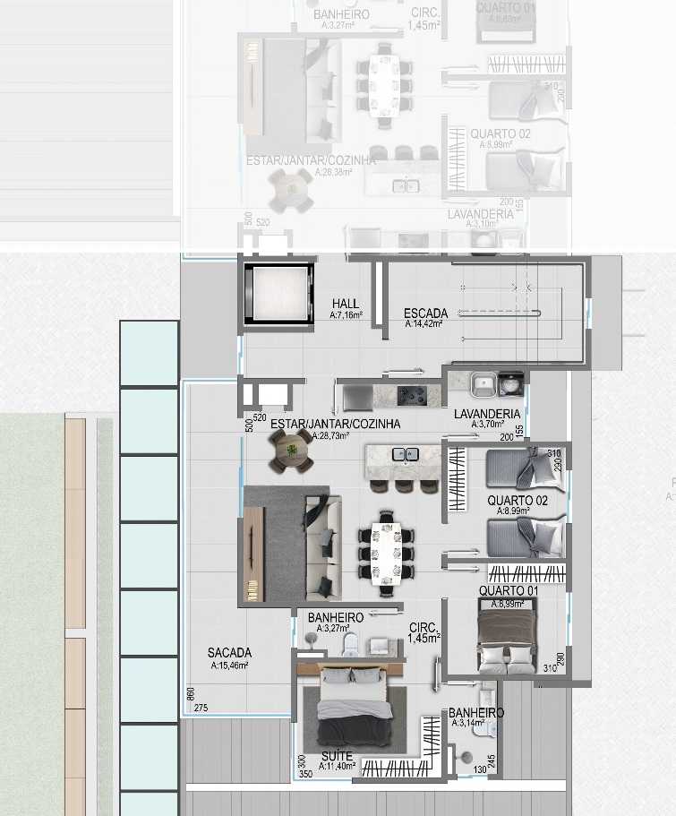 Planta - COBERTURA DUPLEX - APENAS 140 METROS DO MAR - Sabbia Imóveis
