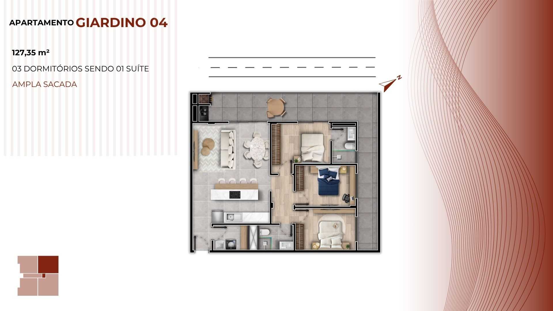 Planta - LANÇAMENTO FRENTE MAR - 03 dormitórios sendo 01 suíte - À partir de R$ 835.950,00 - Sabbia Imóveis