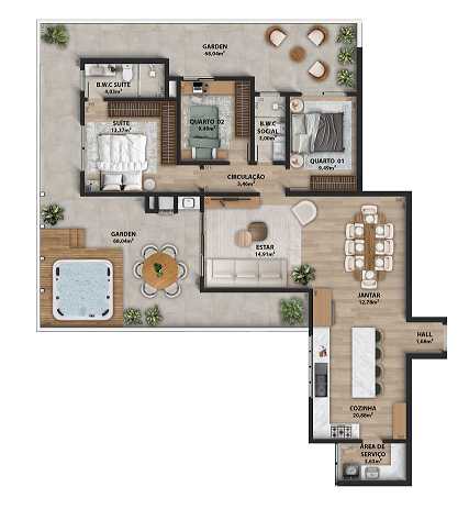 Planta - Apartamento à venda em Itapoá, Itapema do Norte, com 3 quartos, 118.00m² - Sabbia Imóveis