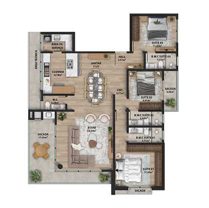 Planta - Apartamento à venda em Itapoá, Itapema do Norte, com 3 quartos, 118.00m² - Sabbia Imóveis