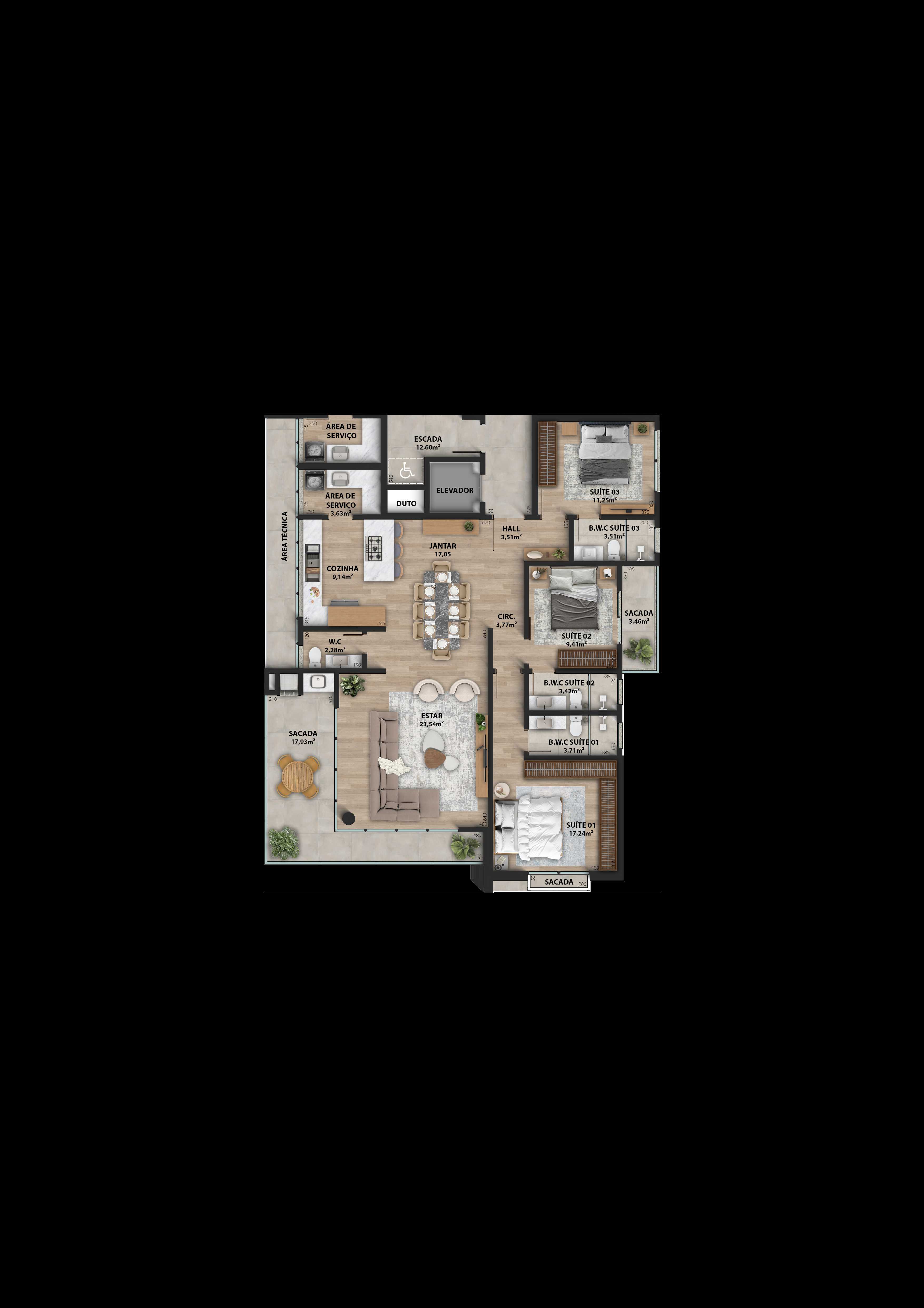 Planta - Apartamento à venda em Itapoá, Itapema do Norte, com 3 quartos, 118.00m² - Sabbia Imóveis